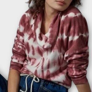 Anthropologie Pilcro Angie Tie Dye Mock Neck Waffle Knit Top Wine